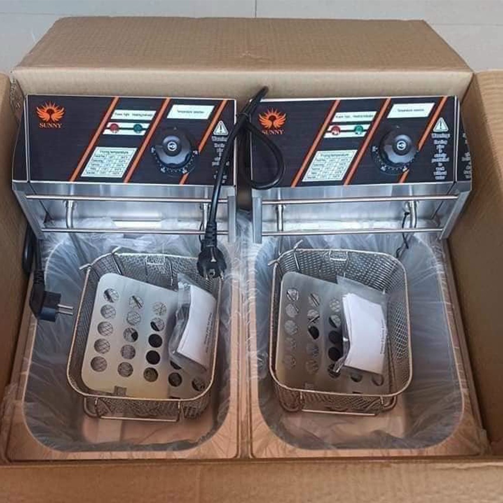 Bếp chiên nhúng điện đơn Inox Sunny dung tích 6L, bếp chiên ngập dầu đôi dung tích 12L chất liệu Inox- Bảo Hành 12 Tháng