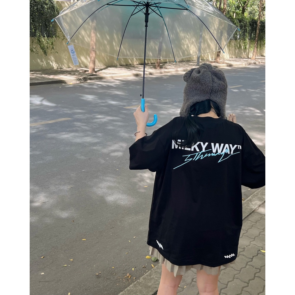 Áo Thun 5THEWAY /milky way/ Vertical Drop Shoulder Tee Bò Sữa Màu Xanh Bầu Trời