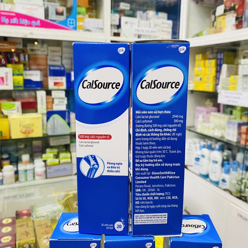 ✅[CHÍNH HÃNG] Viên sủi Calsource 500mg (hộp 20 viên) Calci nguyên tố (phòng ngừa điêu tri thiếu canxi ,loãng xương