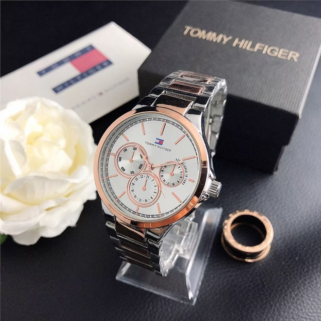 Đồng Hồ Đeo Tay Tommy Hilfiger Mặt Tròn Đính Đá Thời Trang Cho Cặp Đôi