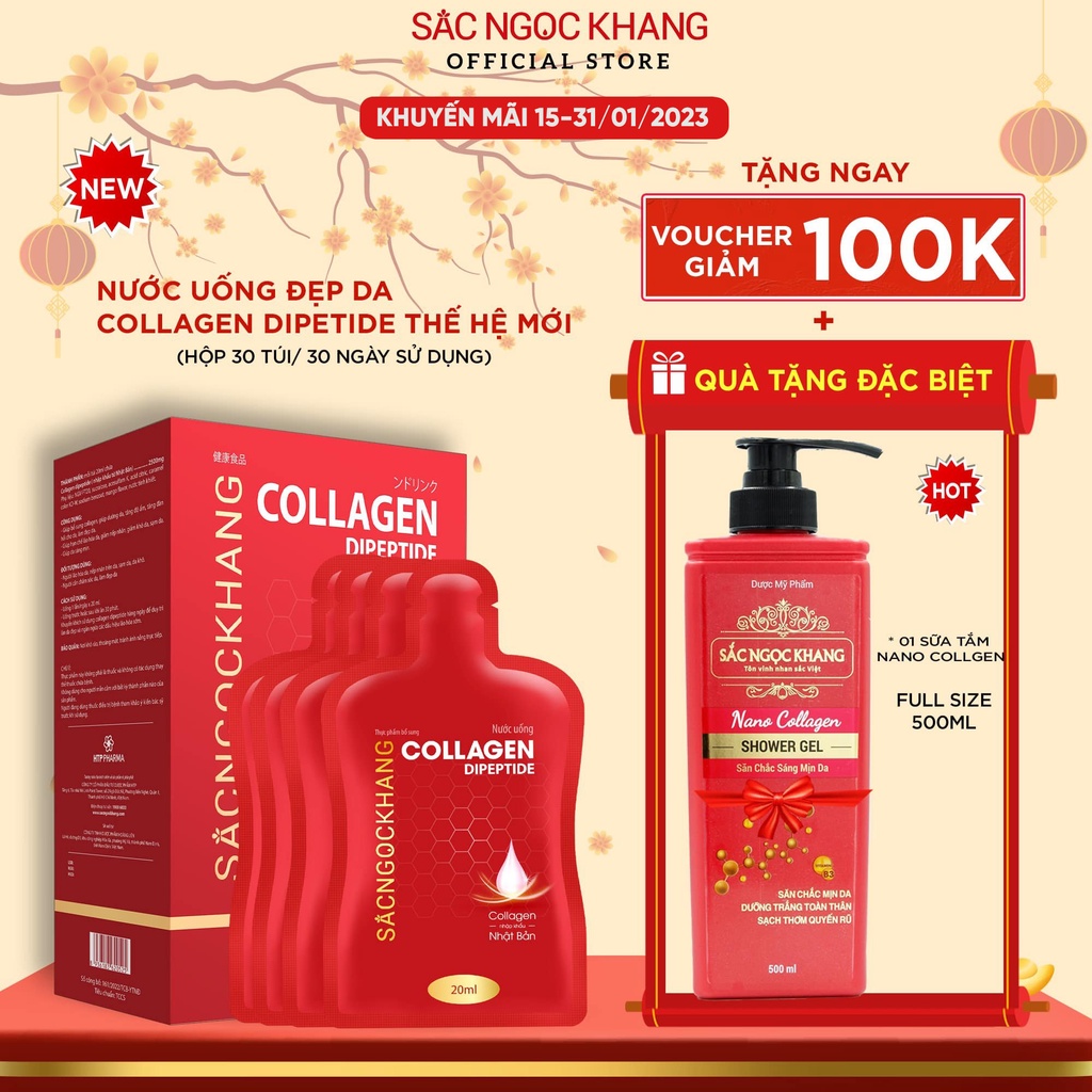 Nước uống đẹp da Collagen Dipeptide Sắc Ngọc Khang hấp thụ nhanh và vượt trội giúp trẻ hóa làn da - săn chắc và sáng mịn