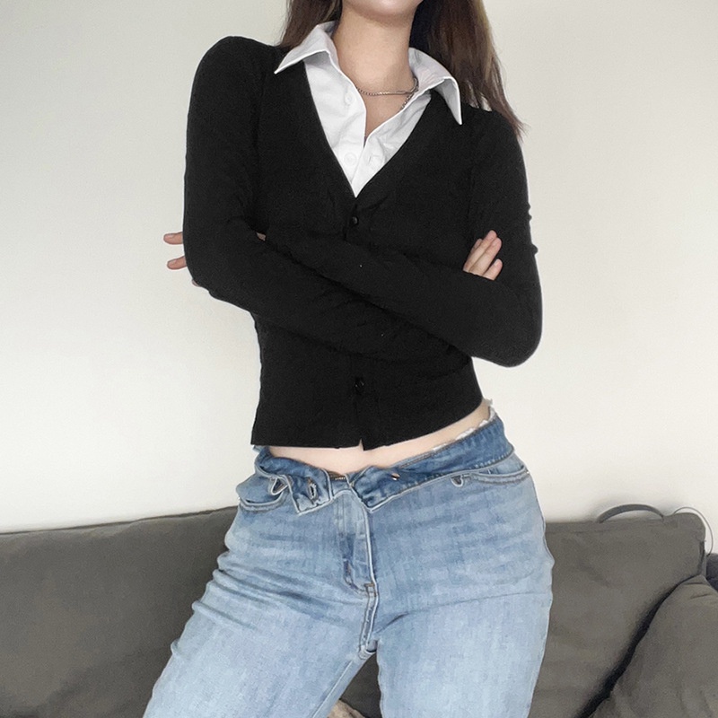 DUNEA Áo Sơ Mi Tay Dài Cổ Bẻ Phối Nút Thời Trang Cho Nữ