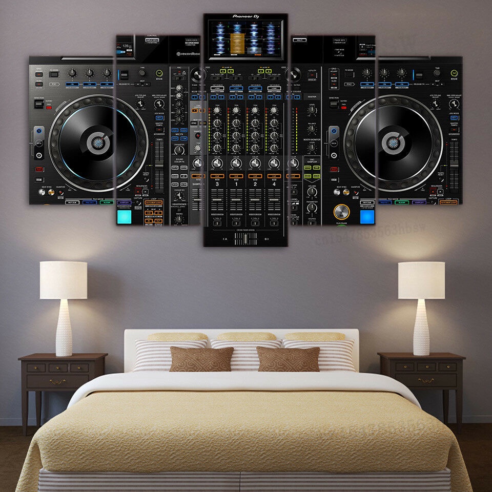 Bộ 5 Tranh Vải Bạt Treo Tường In Hình Dj Pioneer Dj Mixer Controller Trang Trí Nhà Cửa