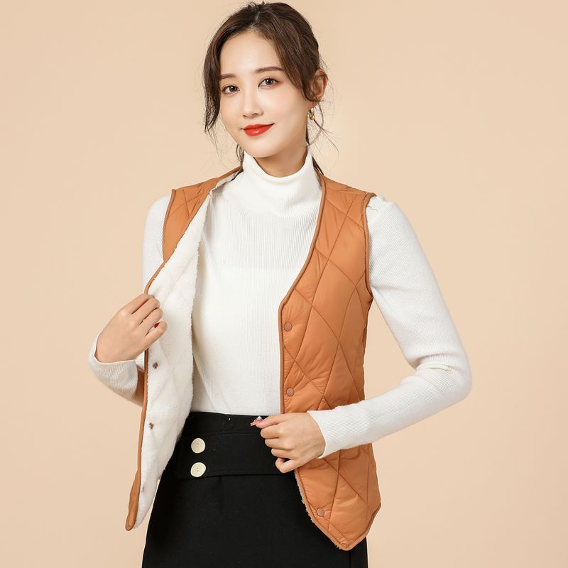 Áo Ghi Lê Lót Lông Giữ Ấm Mùa Đông Dáng Ngắn Không Tay Lót Lông Cừu Phiên Bản Hàn Quốc Cho Nữ [Nhóm Ngôi Sao Nhỏ]