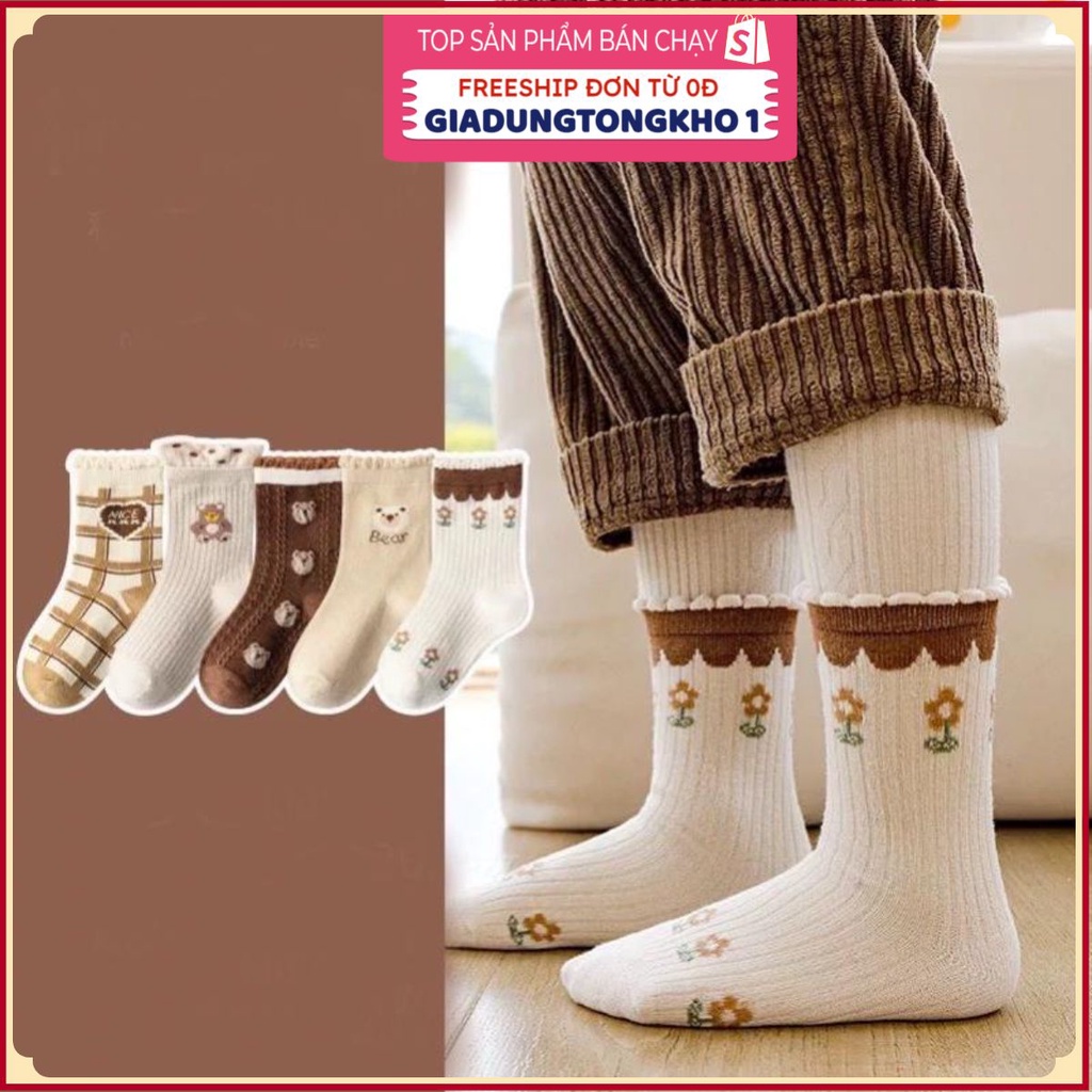 PVN54405 SET 10 ĐÔI Tất bé gái họa tiết Gấu Giá Rẻ
