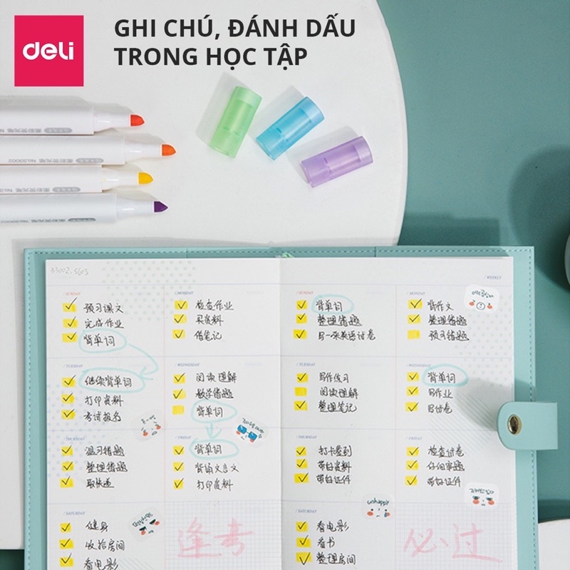 Set 6 Chiếc Bút Highlight 6 Màu Pastel Bút Nhớ Dòng Đánh Dấu Dạ Quang Take Note Ghi Chú Deli - Bút Highlighter Cute