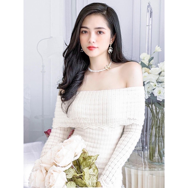 Áo trễ vai thun gân co dãn vạt chéo siêu xinh siêu ôm dáng hàng QC loại 1 - ảnh cận chất