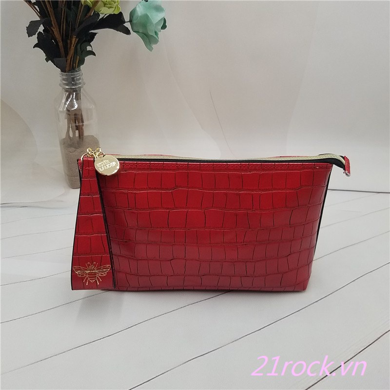 Hàng Mới Về Mới Túi Đựng Mỹ Phẩm Sức Chứa Lớn Họa Tiết Da Cá Sấu Màu Đỏ Thời Trang Estee Lauder