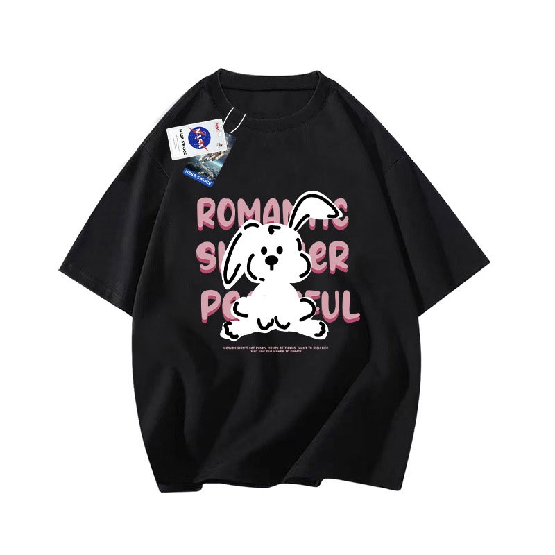 Áo thun nữ XINLANYASHE cổ tròn dáng rộng in hình thỏ dễ thương thời trang 2023