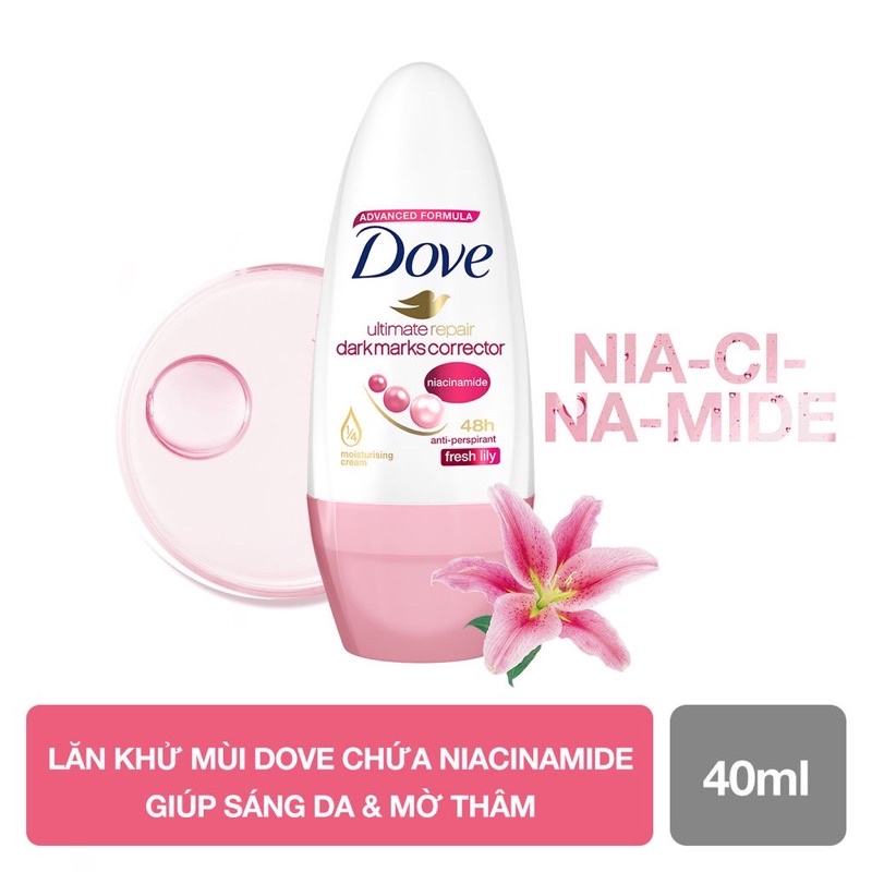 Lăn khử mùi Dove Niacinamide Dưỡng da Sáng mịn 40ml