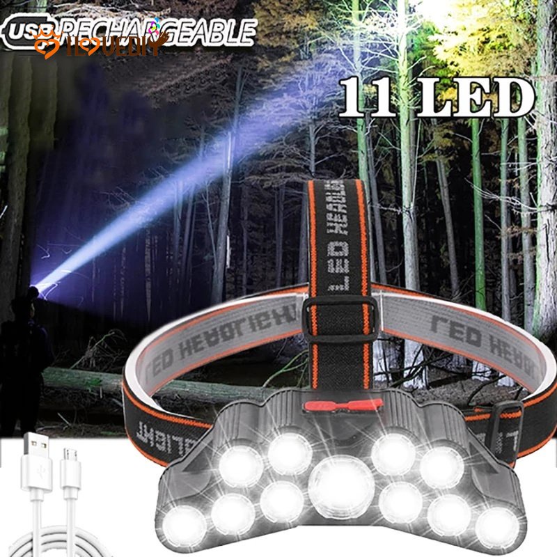 1 Đèn Pha 11 Bóng Led Chống Nước Có Thể Sạc Lại Bằng Cổng USB Cho Hoạt Động Ngoài Trời