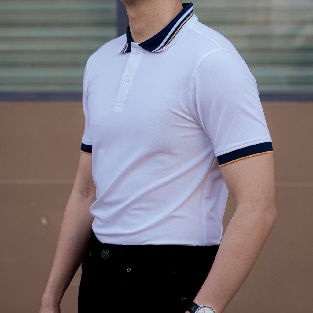 Áo thun polo nam trắng tay ngắn form slimfit HUDOMAN vải Poly Pique chống nhăn, bền màu thấm hút mồ hôi AOPOLO-008