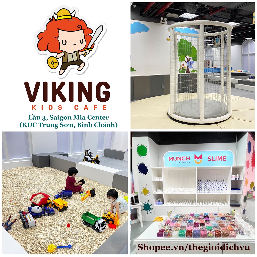 Vé vào cổng khu vui chơi Viking Kids Cafe hoặc Slime/Soap/Phone Case tại Saigon Mia Center