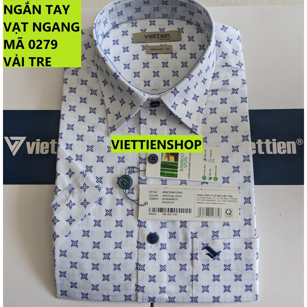 (0279 Sn) ÁO SƠ MI VIỆT TIẾN NGẮN TAY VẠT NGANG VẢI TRE