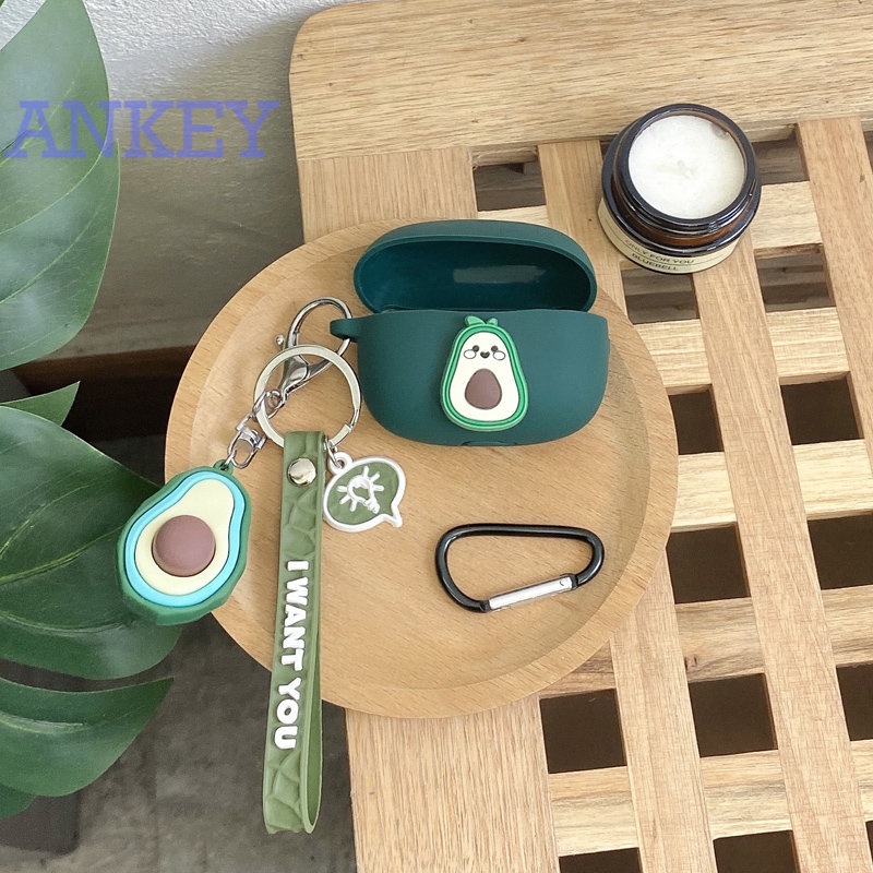 Soundpeats Free2 Classic Case Cute Avocado cartoon Ring Chain Rope Earphone Case Silicone Shockproof Protect Box