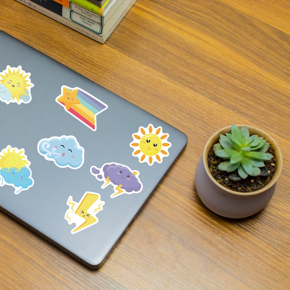 Combo 50 Sticker THỜI TIẾT MẶT TRỜI ĐÁM MÂY DỄ THƯƠNG hình dán chống nước dán mũ bảo hiểm, laptop, vali, điện thoại