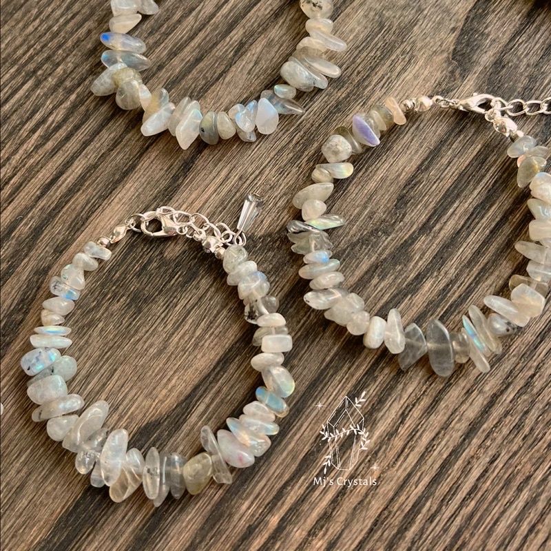 Vòng tay handmade Labradorite màu xám ánh xà cừ xanh vàng cực xinh