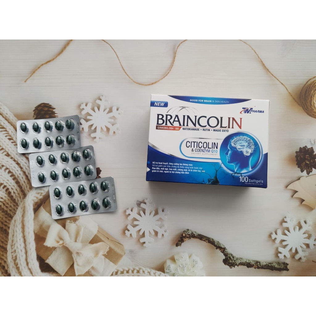 Viên Bổ Não BRAINCOLIN Tăng Cường Trí Nhớ, Giảm Đau Đầu, Lưu Thông Máu Não - 100 Viên