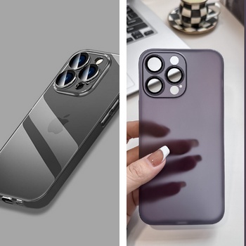 COMBO 2 ỐP LƯNG IPHONE 13, 1 đen trong + 1 tím cát