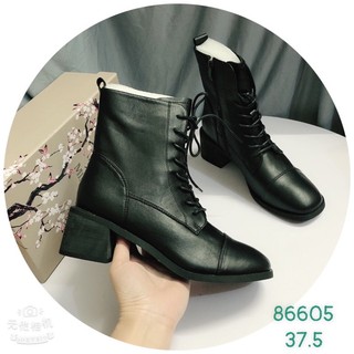 Giày Bốt gót trụ da bóng cao 7cm da mềm kèm ảnh thật