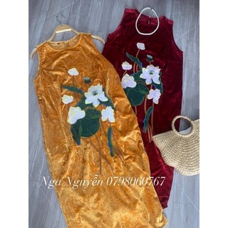 Đầm nhung cổ yếm