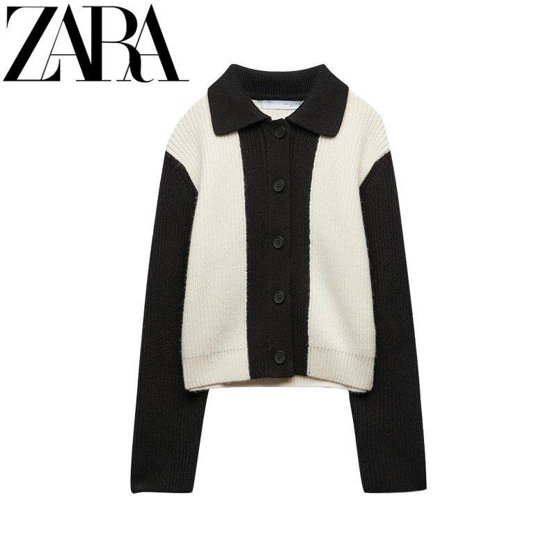 Zara Áo Khoác Phối Màu Trắng Đen Thời Trang Mùa Thu Cho Nữ 4938108