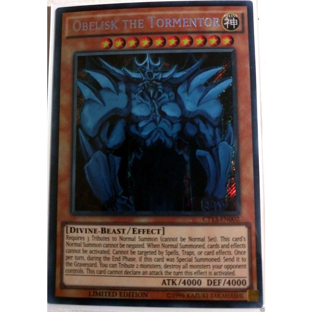Thẻ bài YUGIOH - Obelisk the Tormentor - CT13-EN002 - Secret Rare Limited Edition - Effect Monster