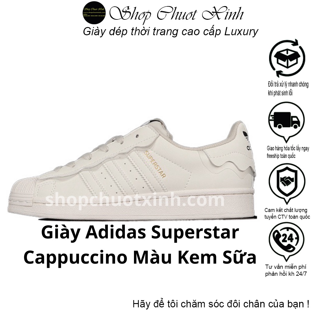 Giày superstar capuchino kem sữa sò bản trung cao cấp full size nam nữ đủ phụ kiện túi hộp box bv shopchuotxinh
