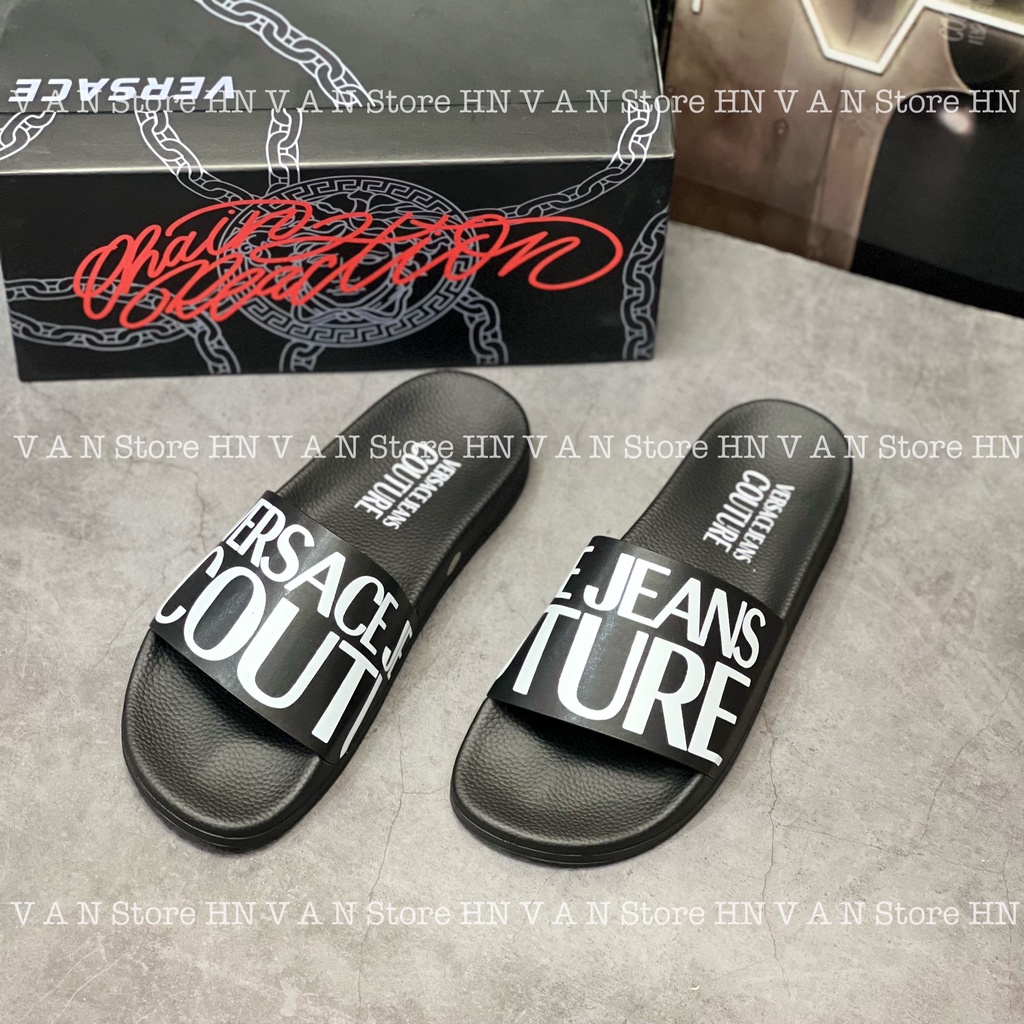Dép Nam Versace Jeans Couture Logo Slippers In Black Màu Đen V A N Store