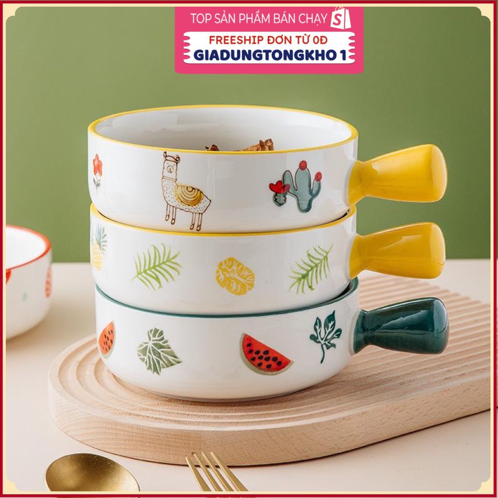 PVN50862 Bát ăn cơm, bát sâu lòng có tay cầm, chén sứ decor dễ thương hình chảo Giá Rẻ