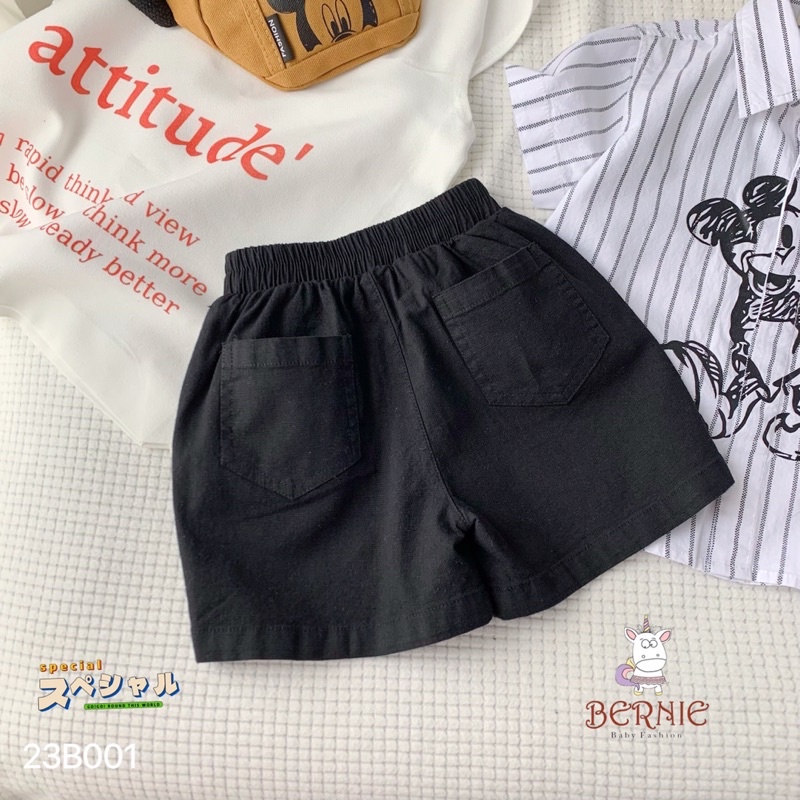 Bộ sơmi bé trai Bernie kẻ hoạ tiết Micky chất thô cho bé từ 8-22kg-23B001