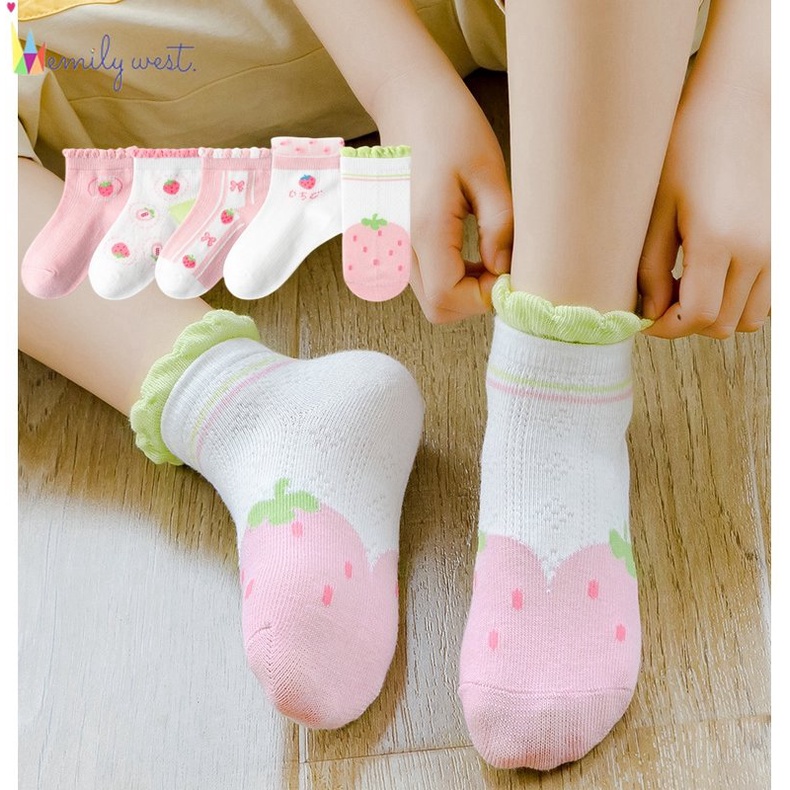 Set 5 Đôi Vớ Cotton Cao Cấp Phối Lưới In Họa Tiết Hoạt Hình Chú Thỏ Dễ Thương Thời Trang Mùa Hè Cho Bé Gái Mẫu Giáo 1-12 Tuổi Mẫu Giáo 20