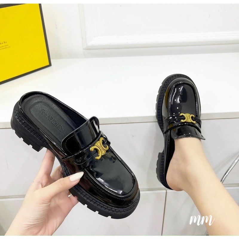 Dép nữ đế xuồng cao dày hở gót dễ đi cực êm chân logo màu vàng thời trang