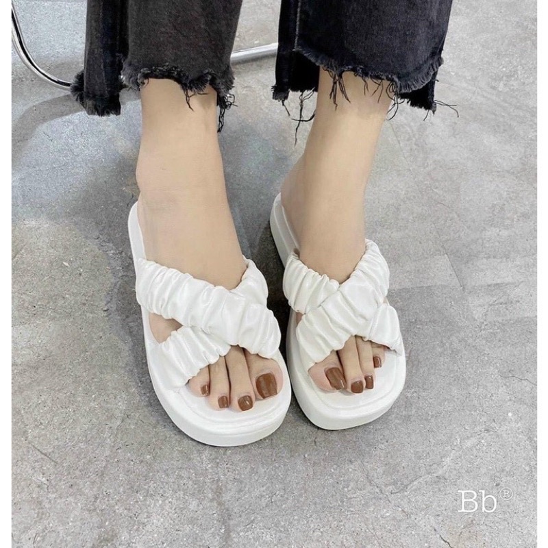 Dép Nữ Quai Chun Chéo Da Mềm Đế Bánh Mì Vải Nhún Siêu Xinh giaydepxinh.dangmi DD-0311