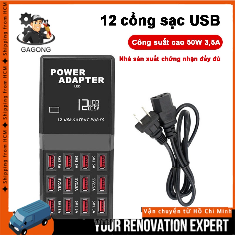 Đế sạc USB12 HUB Type C - USB Type-C 5V-3.5A, USB 3.5, 50W công suất cao đa giao diện Bộ sạc nhanh trung tâm sạc tường