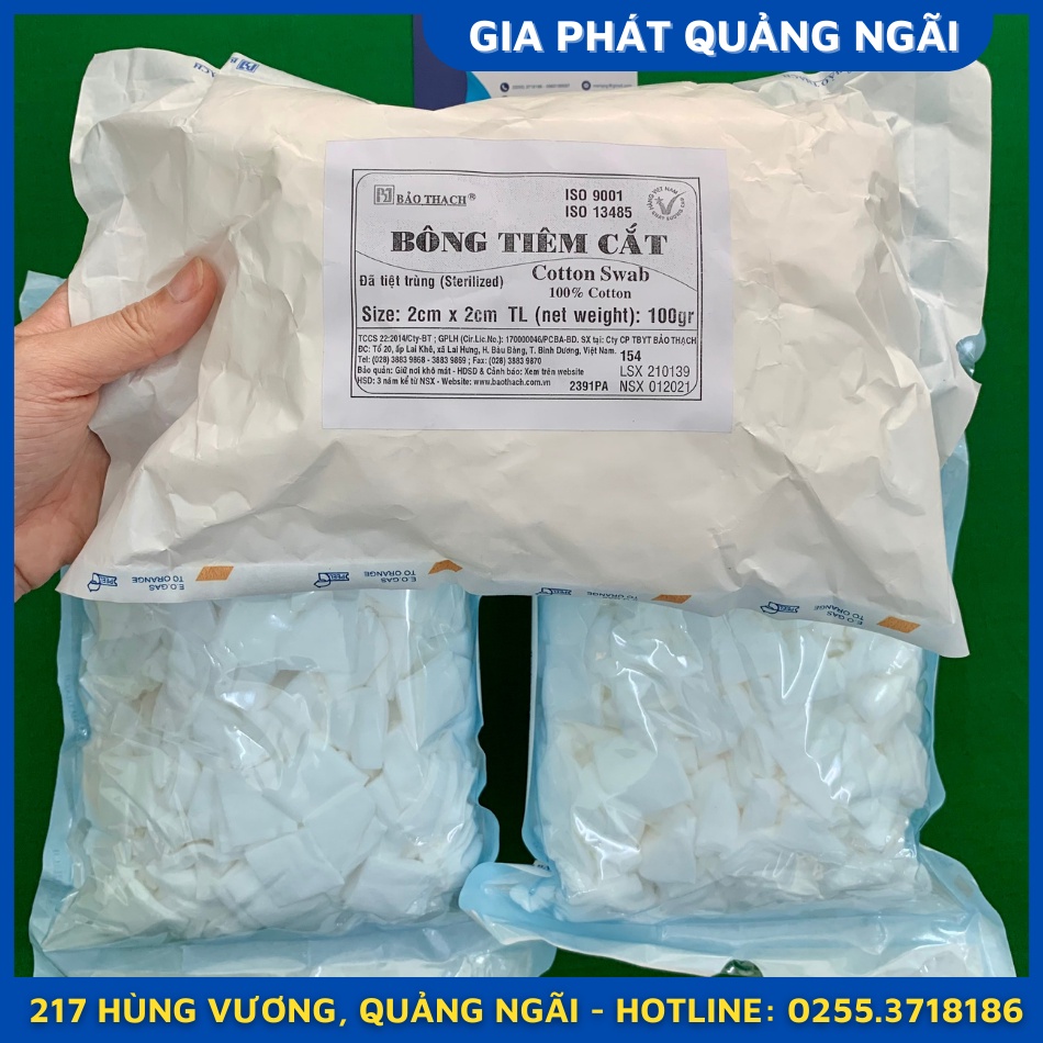 BÔNG TIÊM CẮT TIỆT TRÙNG BẢO THẠCH 100gr MIẾNG VUÔNG 2x2CM DATE MỚI NHẤT