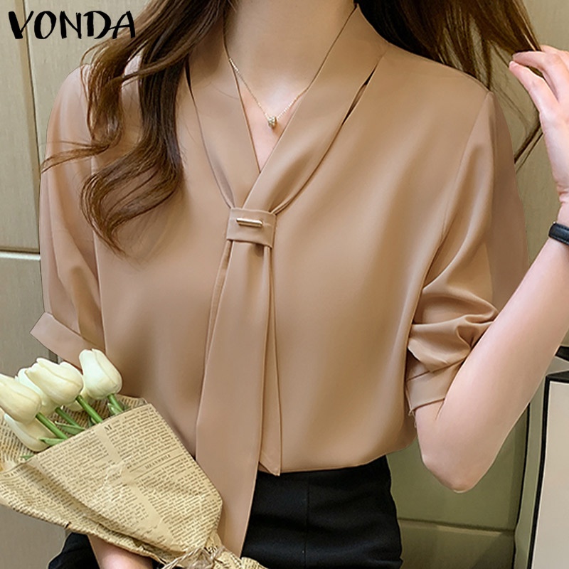 Áo Sơ Mi Tay Ngắn Cổ Chữ V Màu Sắc Cà Vạt Phong Cách Hàn Quốc Dành Cho Nữ