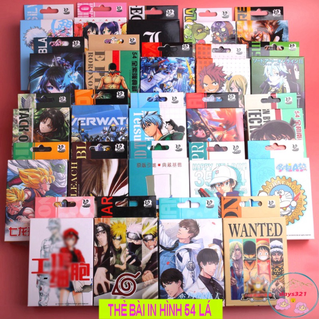 Bài tây anime manga, tú lơ khơ tổ hợp đa dạng hình thức One Piece, Naruto, Dragon Ball, Kimetsu no Yaiba, Conan, Doraemo