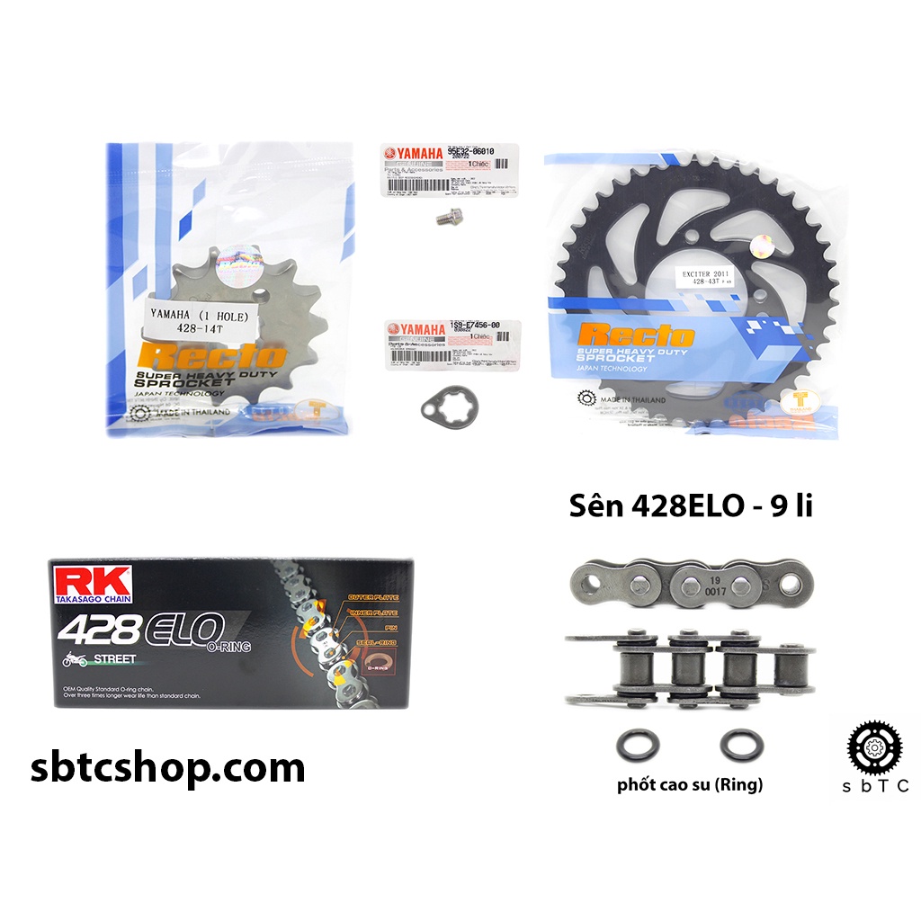 NSD Nhông dĩa RECTO sên RK phốt cao su 428 ELO Yamaha YB125 (KÈM PHE GÀI VÀ BULONG)