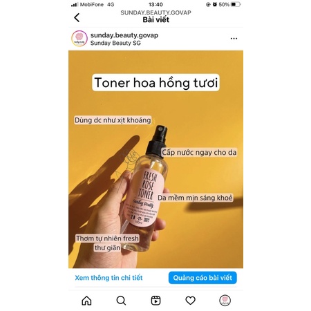 Toner hoa hồng handmade Sunday Beauty