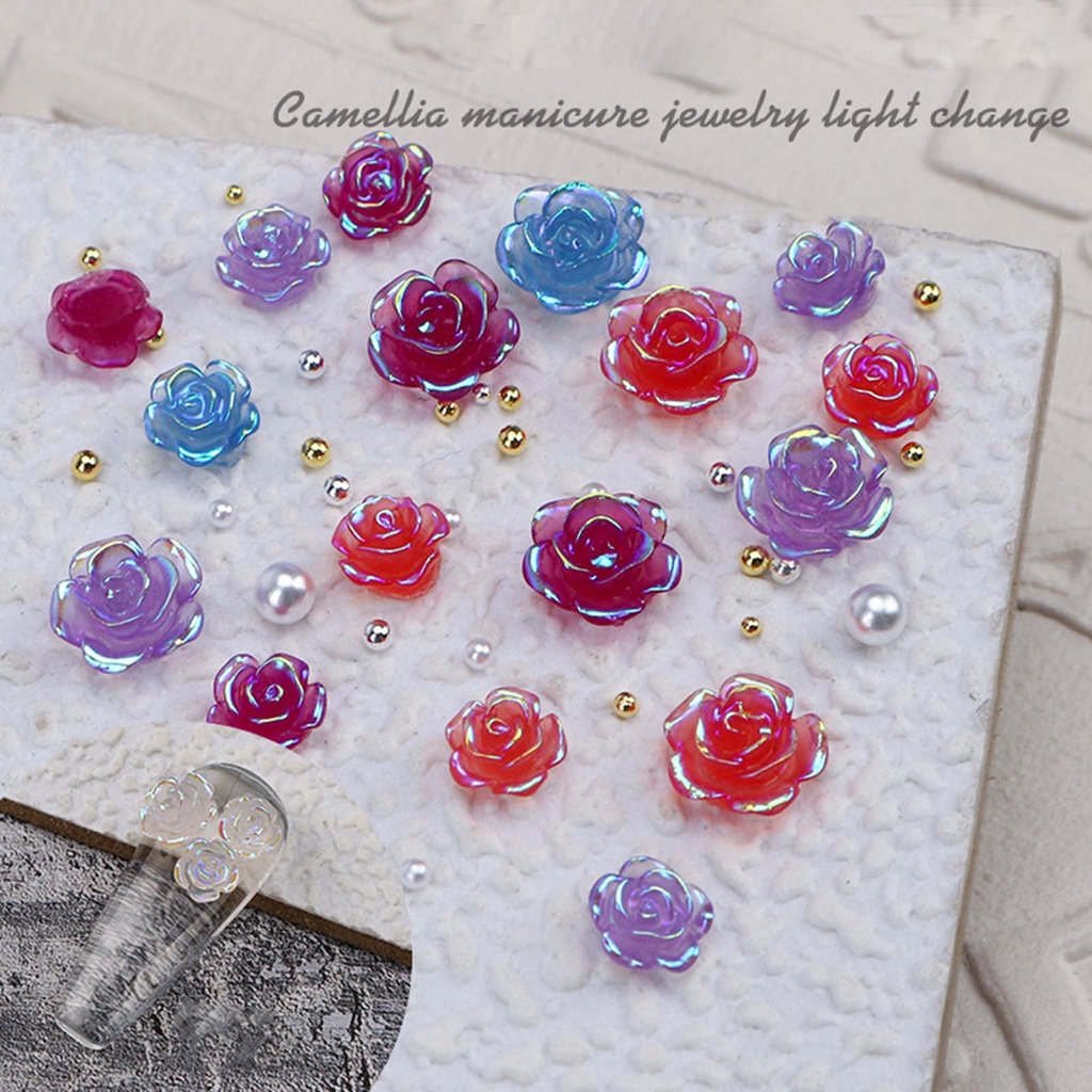 Set 50 Viên Đá Hoa Trà Trang Trí Móng Tay DIY Dễ Thương Nhẹ Nhàng