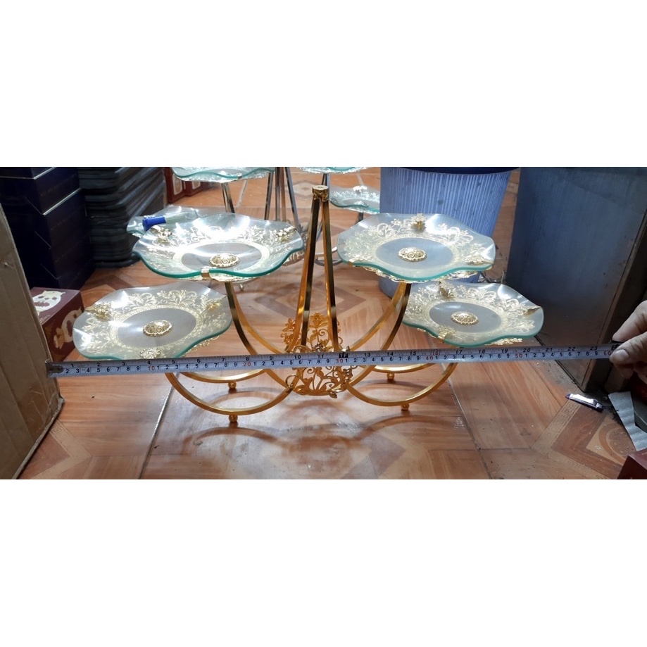 Khay Đựng Bánh Kẹo , Hoa Quả Mứt Tết | 5 đĩa , 4 đĩa / Đĩa 3t thẳng là hàng hơi lỗi hoa và sơn ở khung