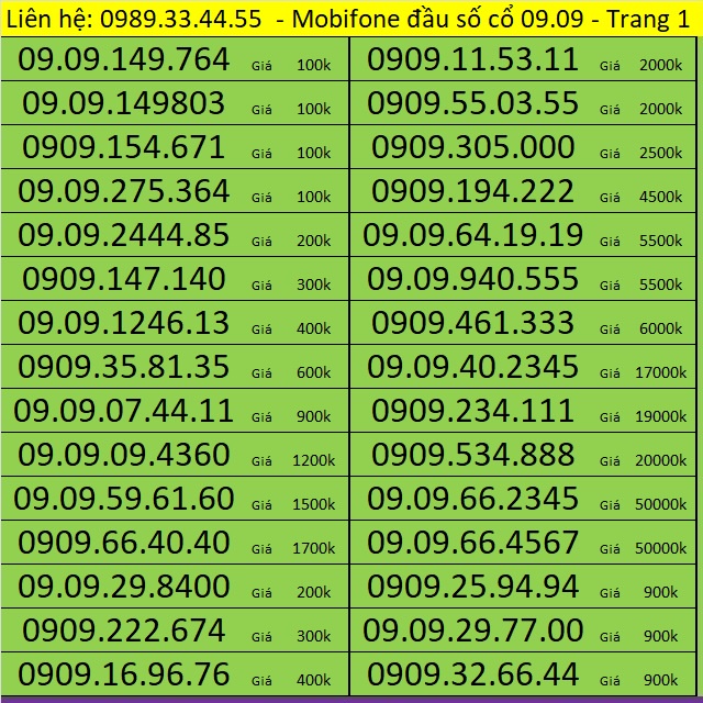 Sim mobi giá rẻ đầu cổ 09.09