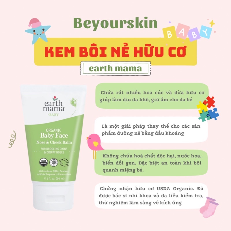 Kem dưỡng da mặt hữu cơ cho bé Earth Mama Organic Baby Face Nose & Cheek Balm