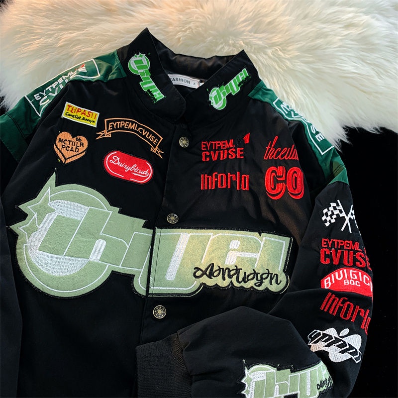 Áo Khoác Bóng Chày Dáng Rộng Thêu Họa Tiết Phong Cách Âu Mỹ retro Đường Phố Cho Nam