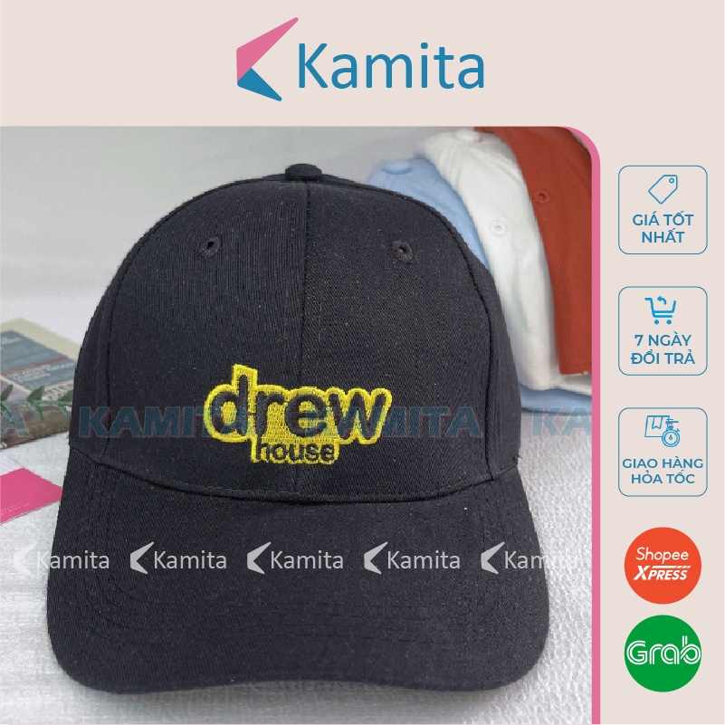 Mũ Lưỡi Trai, Nón Lưỡi Trai KAMITA Thêu Chữ Drew Nam Nữ Hàn Quốc, Nón Kết Đẹp Form Cứng Kaki Cao Cấp Chính Hãng KM27