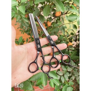 Bộ kéo cắt tỉa tóc vương miệng đen cao cấp, kéo cắt tóc chuyên dụng salon
