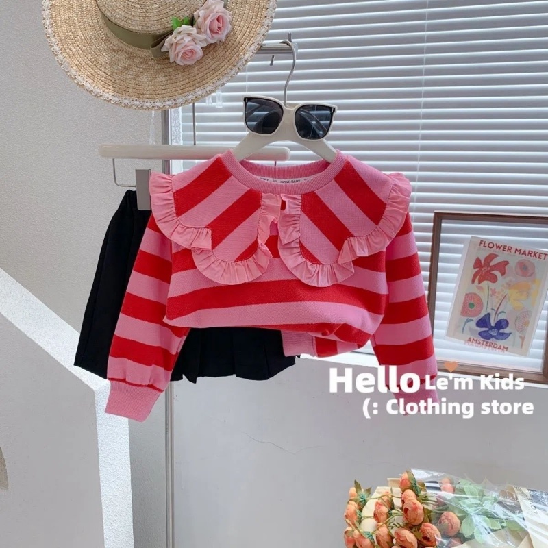 Áo Hoodie Tay Dài Cổ Búp Bê Họa Tiết Kẻ Sọc Thời Trang Mùa Thu 2022 Dành Cho Bé Gái