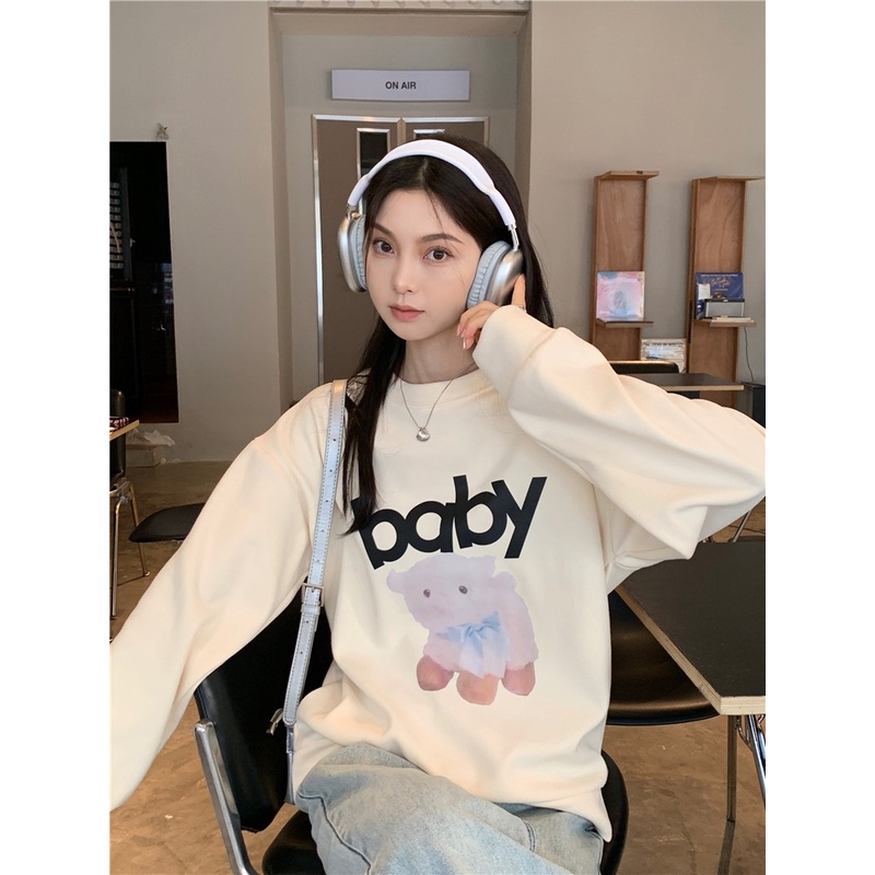 ZHELIHANGFEI Áo Sweater Cổ Tròn Dáng Rộng In Họa Tiết Dễ Thương Xinh Xắn