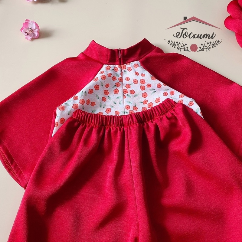 Áo dài lụa cách tân hoa đỏ cao cấp siêu chất - Tocxumi